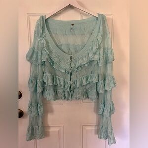 Free People Aqua Ruffled Blouse